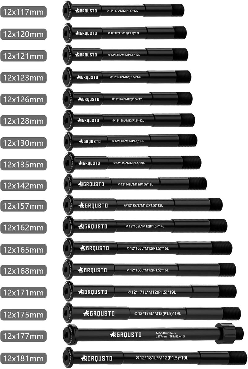 GRQUSTO 1.5mm Thread Pitch Front Rear Thru Axles for Road Mountain Bicyle Suspension Forks Rigid Forks and Bike Rear Frame, 6061 Aluminium Alloy Boost Through Axle: 12mm x 117mm to 181mm Includes 17 Lengths - Image 3